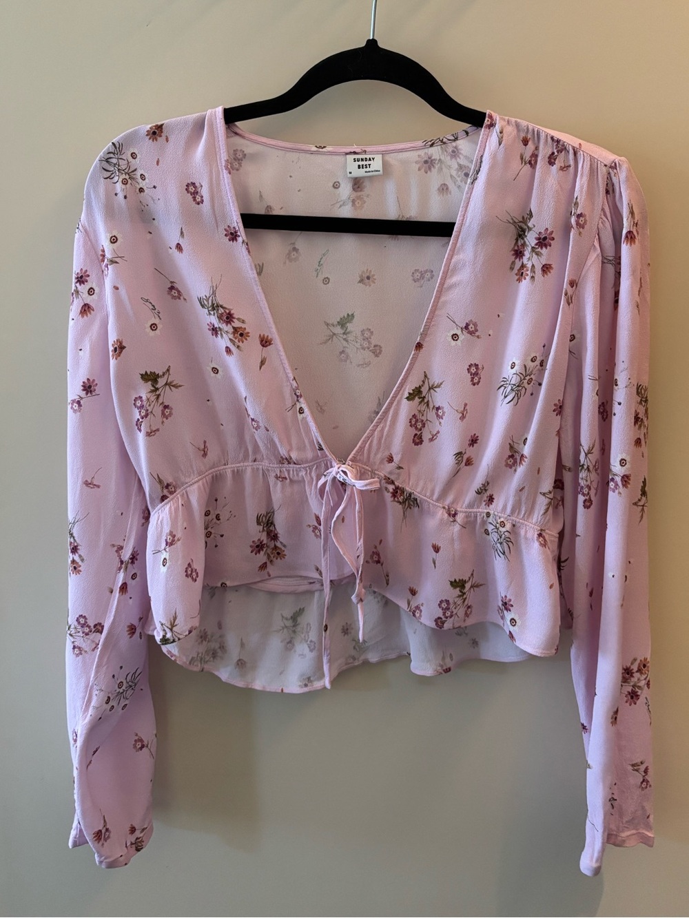 Pink Floral Tie Front Blouse